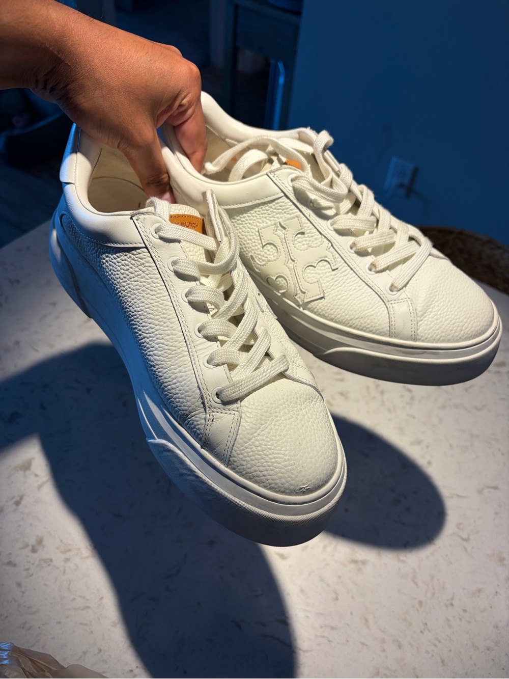 Tory Burch Cream Leather Platform Sneakers